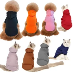 New autumn and winter pet cat and dog clothes with hood fleece solid color simple two-legged clothes