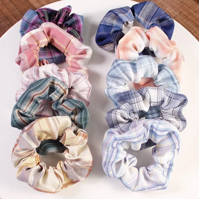 yyyt746 10 Pcs Floral Plaid Solid Color Scrunchies, Scrunchies for Girls Women with Chiffon, Hair Scrunchies for Women's Hair Elastics Bands Ponytail Holder Bulk, Hair Accessories Hair Ties Gifts - Image 1