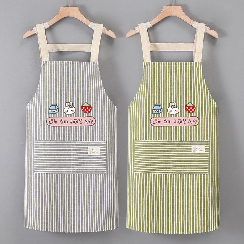 IMG_5471 2PC◆Stylish new cotton and linen striped apron, suitable for home cooking, stain-resistant, and suitable for dessert shops and restaurants. - Image 1