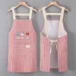 2PC◆Stylish new cotton and linen striped apron, suitable for home cooking, stain-resistant, and suitable for dessert shops and restaurants. - Image 2