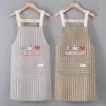 2PC◆Stylish new cotton and linen striped apron, suitable for home cooking, stain-resistant, and suitable for dessert shops and restaurants. - Image 3