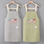 2PC◆Stylish new cotton and linen striped apron, suitable for home cooking, stain-resistant, and suitable for dessert shops and restaurants. - Image 10