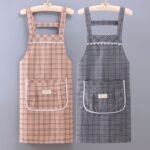 2PC Stylish plaid apron for home cooking, oil-proof, stain-resistant, and breathable - Image 2