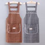 2PC Stylish plaid apron for home cooking, oil-proof, stain-resistant, and breathable - Image 4