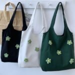 Handmade small flowers, casual, simple, sweet, and preppy style, large-capacity canvas tote bag/shoulder bag - Image 2