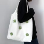 Handmade small flowers, casual, simple, sweet, and preppy style, large-capacity canvas tote bag/shoulder bag - Image 5