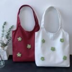 Handmade small flowers, casual, simple, sweet, and preppy style, large-capacity canvas tote bag/shoulder bag - Image 9
