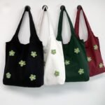 Handmade small flowers, casual, simple, sweet, and preppy style, large-capacity canvas tote bag/shoulder bag