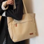 Canvas Large Capacity Solid Color Simple Shoulder Backpack/Tote Bag - Image 3