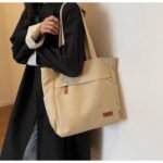 Canvas Large Capacity Solid Color Simple Shoulder Backpack/Tote Bag