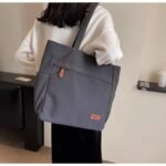 Canvas Large Capacity Solid Color Simple Shoulder Backpack/Tote Bag - Image 10