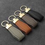 Leather car keychain, fashionable genuine leather key chain, alloy pendant - Image 2