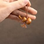 Peach wood gourd mobile phone pendant, antique style handmade woven car key chain - Image 4