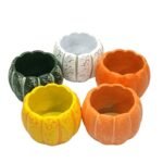 This cement succulent planter features a simple and modern design with an elegant pumpkin pattern, making it perfect for placing on an office desk or in the bedroom. - Image 8