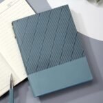 Customized corporate notebook, striped cover, PU material, with company logo and slogan printed on it - Image 3