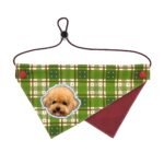 Custom pet bandanas - suitable for cats and dogs - grass green checkered pattern - can be printed with pet portraits and names