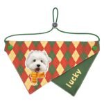 Custom Pet Bandanas - suitable for cats and dogs - yellow and green diamond pattern - can be printed with pet portraits and names